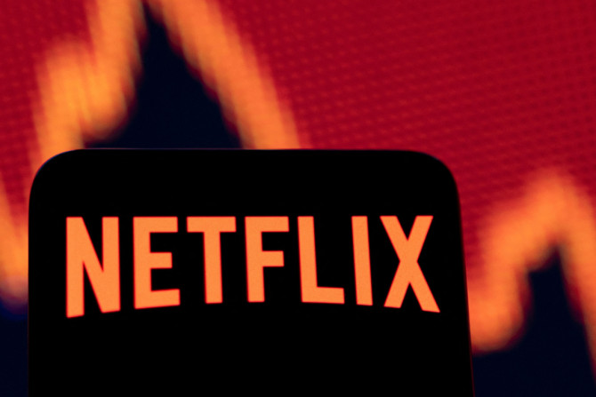 Ilustrasi menampilkan logo Netflix dan grafik saham